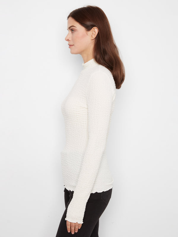 Bubble Knit Mock Neck Top - Ecru