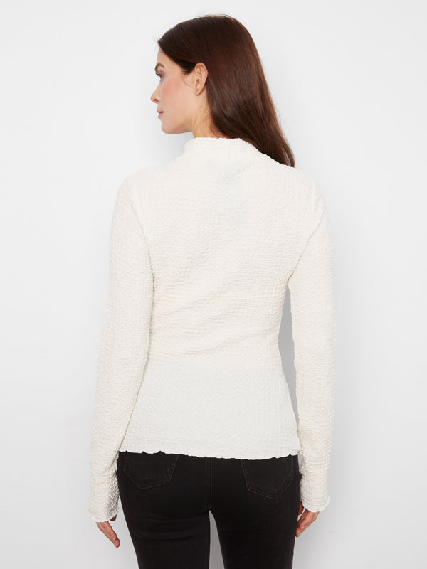 Bubble Knit Mock Neck Top - Ecru