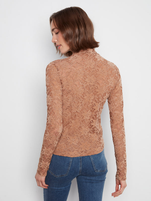 Lace Mock Neck Top - Truffle