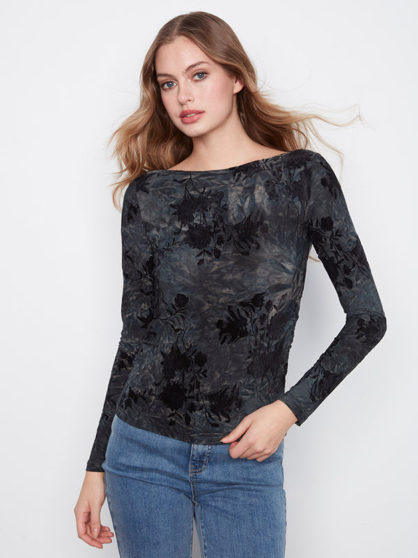 Ruched Boat Neck Top - Midnight