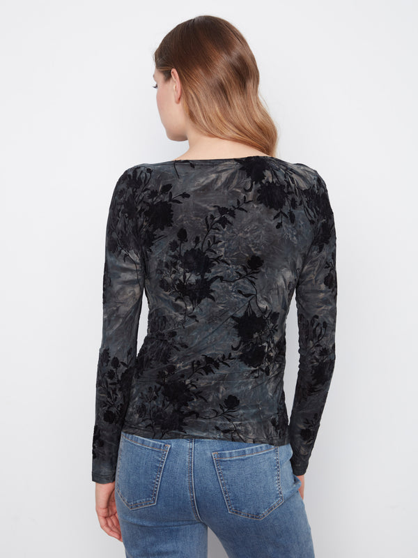 Ruched Boat Neck Top - Midnight