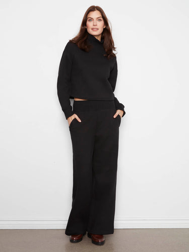 Midnight wide-leg French terry pants with a stylish full length and elastic waistband for added comfort by Charlie B.