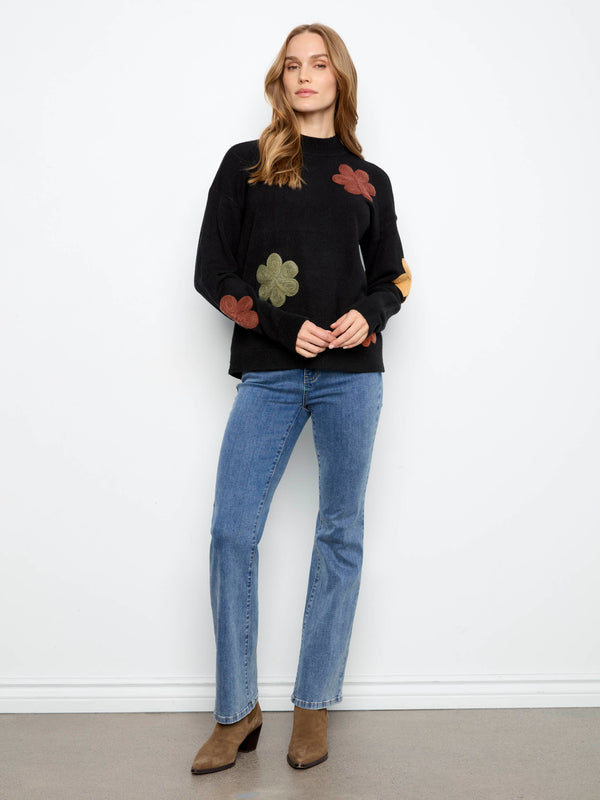 Floral Appliqué Sweater - Black