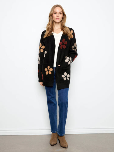 Cardigan with an open front design, adorned with colorful flowers by Charlie B.