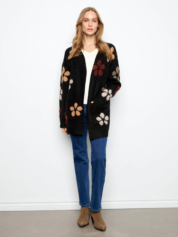 Floral Bouclé Cardigan - Black