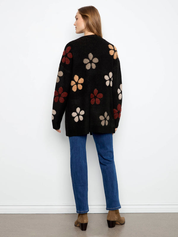 Floral Bouclé Cardigan - Black