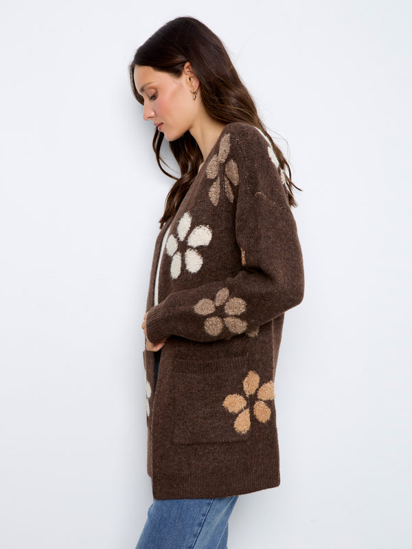 Floral Bouclé Cardigan - Heather Cocoa