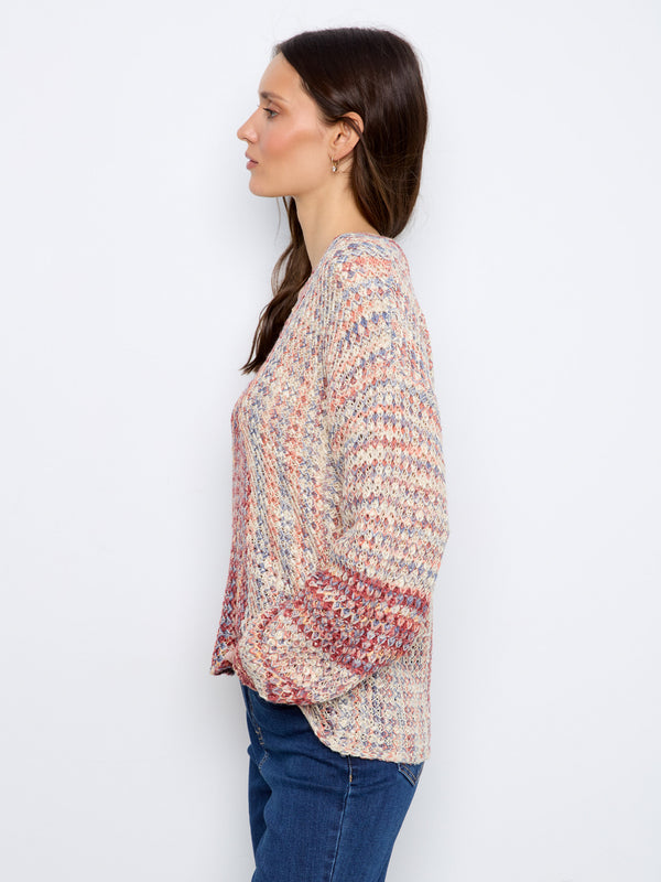 Novelty Knit V-Neck Sweater - Rosebud