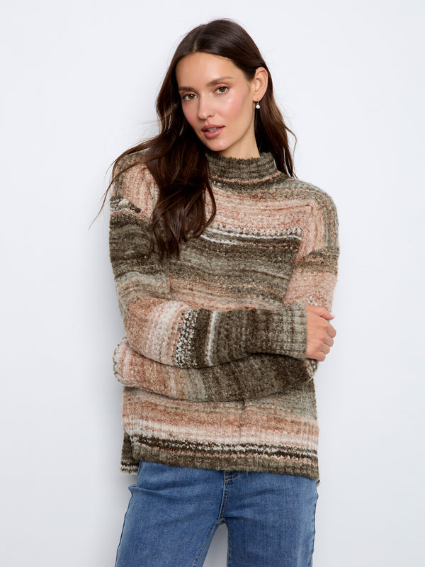 High-Low Mock Neck Sweater - Forest