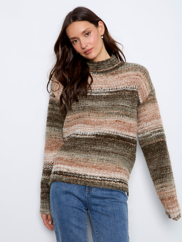 High-Low Mock Neck Sweater - Forest