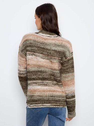 Effortlessly chic striped pattern enhances this mock neck sweater's appeal, making it a must-have item from Charlie B.