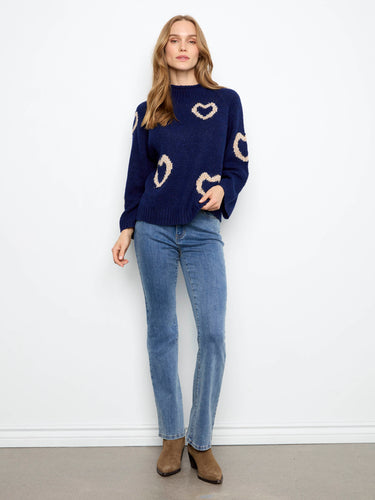 Chic navy sweater with relaxed fit, adorned with charming heart motifs, perfect for casual wear by Charlie B.