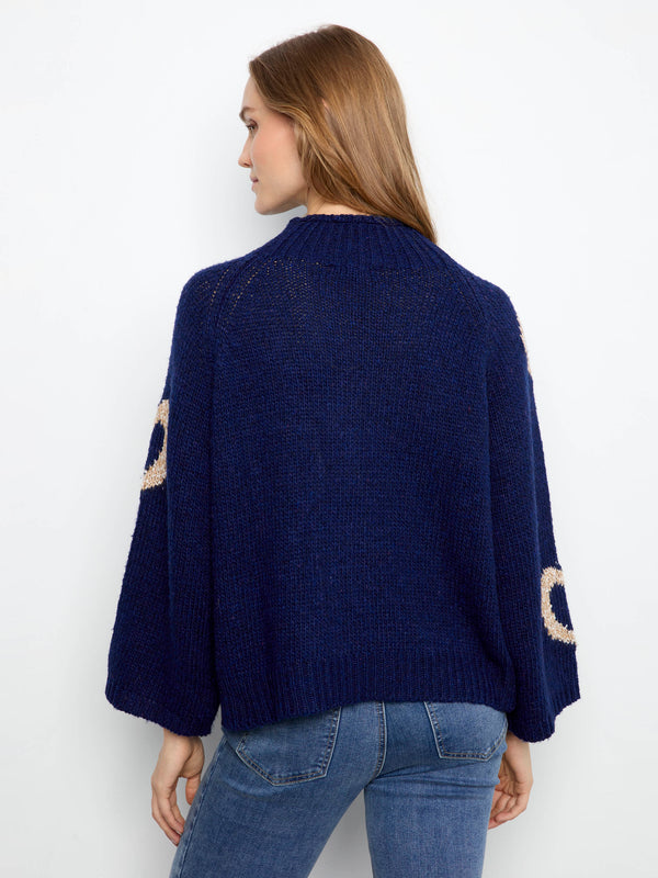 Heart Mock Neck Knit Sweater - Navy