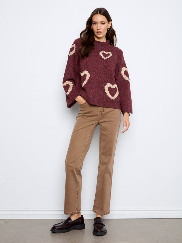 Heart Mock Neck Knit Sweater - Merlot