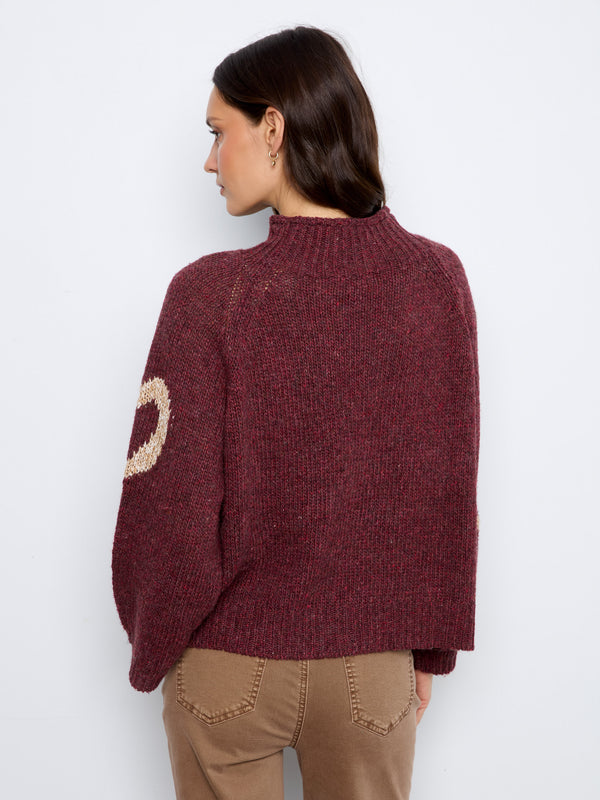 Heart Mock Neck Knit Sweater - Merlot