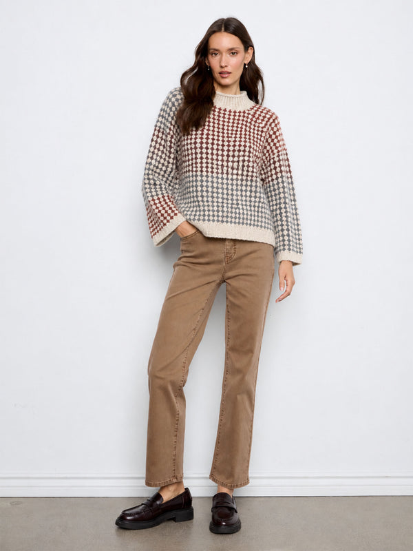 Mock Neck Knit Sweater - Multicolor