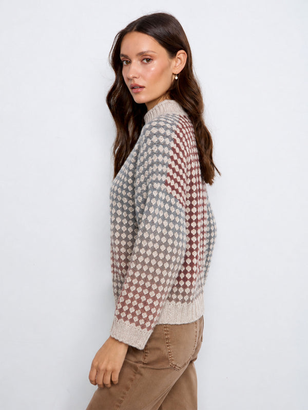 Mock Neck Knit Sweater - Multicolor