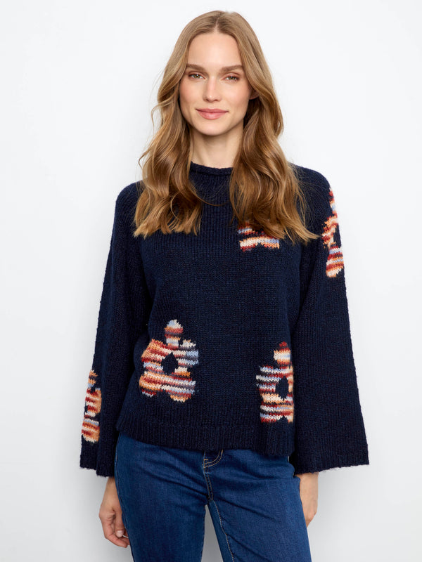 Floral Mock Neck Knit Sweater - California