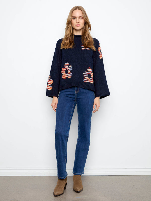 Floral Mock Neck Knit Sweater - California