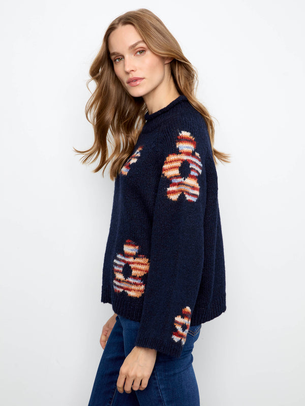 Floral Mock Neck Knit Sweater - California