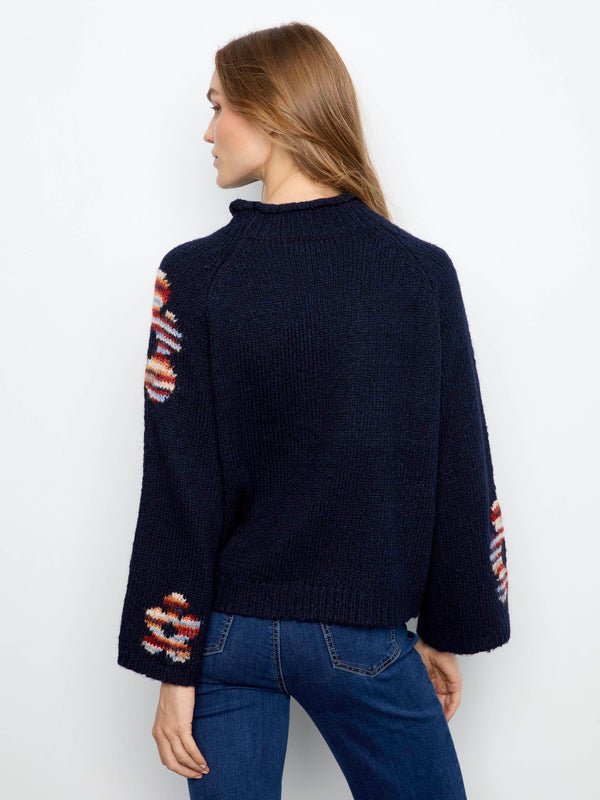 Floral Mock Neck Knit Sweater - California