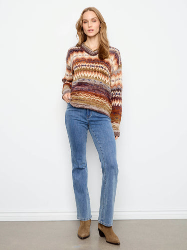 Space Dye V-Neck Sweater - Raisin