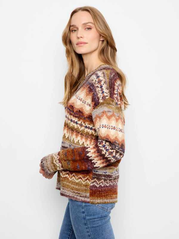 Space Dye V-Neck Sweater - Raisin