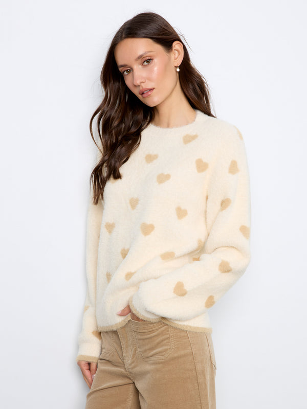 Allover Embroidered Heart Sweater - Ecru