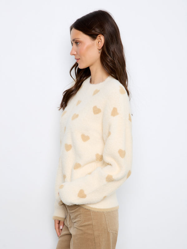 Allover Embroidered Heart Sweater - Ecru