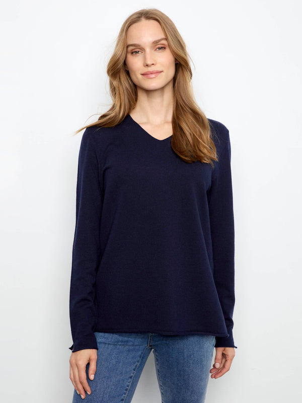 Basic V-Neck Sweater - Navy
