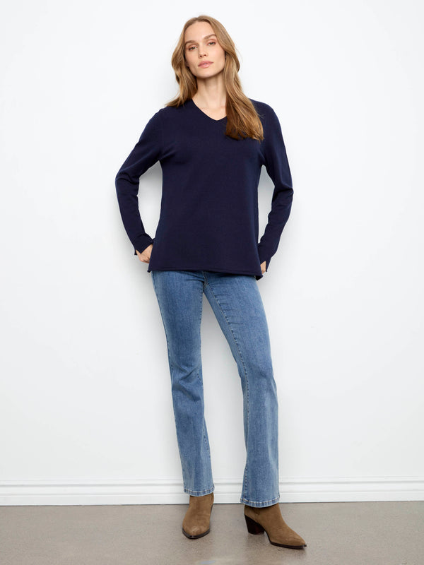 Basic V-Neck Sweater - Navy