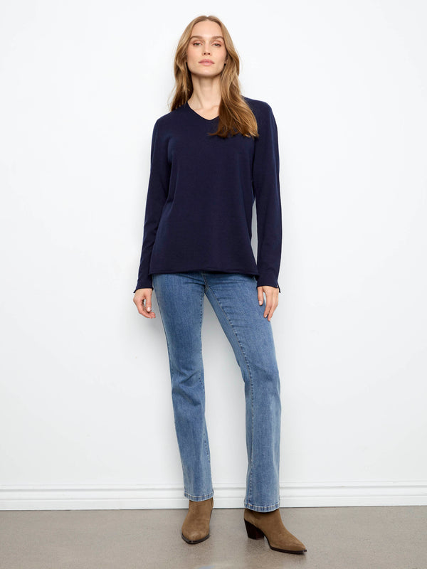 Basic V-Neck Sweater - Navy