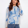 Blue abstract printed hoodie with drawstrings and long sleeves, perfect for casual outings by Charlie B.