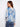 Blue abstract printed sweater with hood, showcasing drop shoulders for added comfort by Charlie B.
