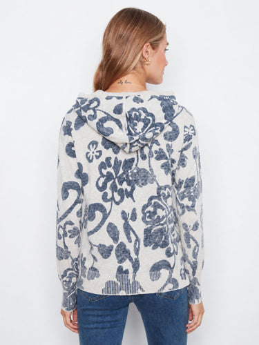 Long-sleeve floral hoodie in gray with ribbed details, perfect for cozy layering in cooler weather by Charlie B.