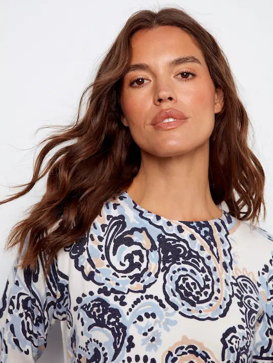 Printed Sweater With Side Buttons - Rococo