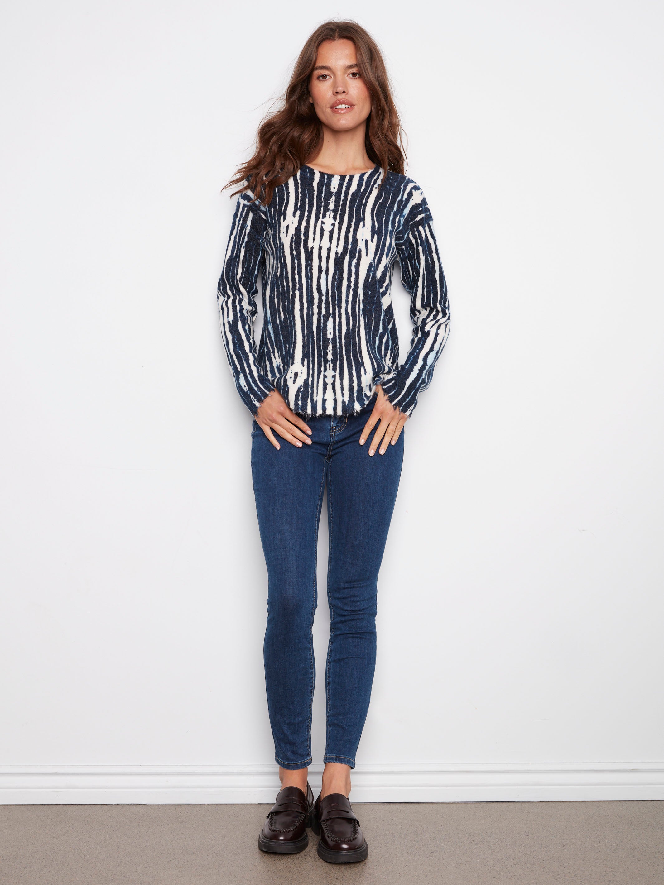 Stylish abstract printed sweater with drop shoulders for a relaxed fit by Charlie B.