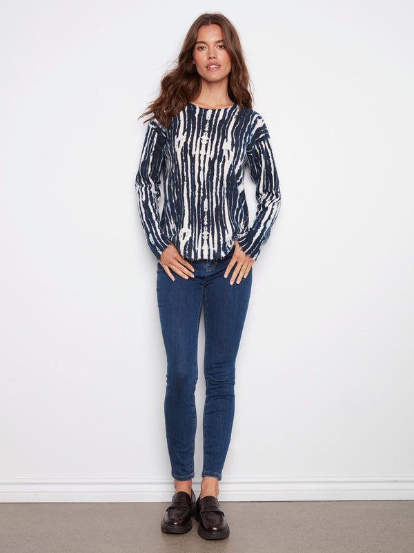 Stylish abstract printed sweater with drop shoulders for a relaxed fit by Charlie B.