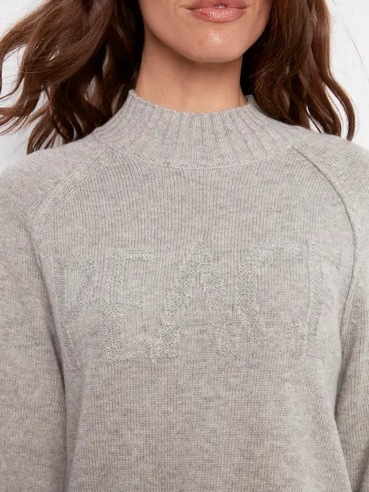 Jacquard Mock Neck Peace Sweater - Heather Light Grey