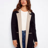 Black cardigan featuring contrast interior and patch pockets, ideal for layering by Charlie B.
