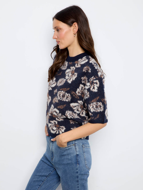 Balloon Elbow Sleeve Jacquard Knit Sweater - Victorian
