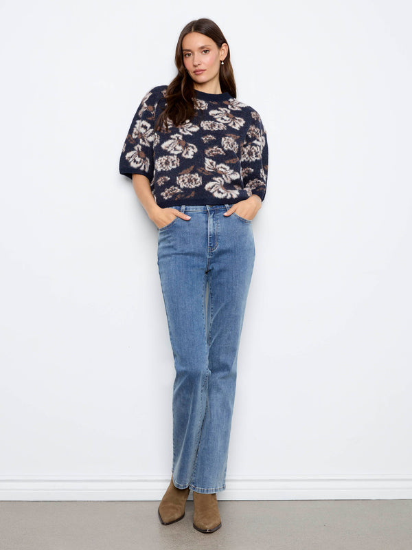 Balloon Elbow Sleeve Jacquard Knit Sweater - Victorian