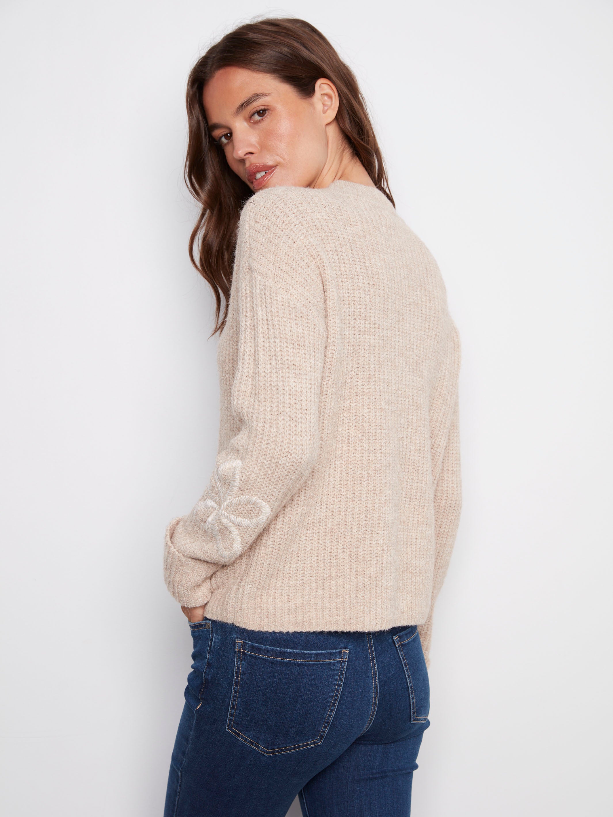 Wide cuffs enhance the casual elegance of this heather oat mock neck sweater by Charlie B.