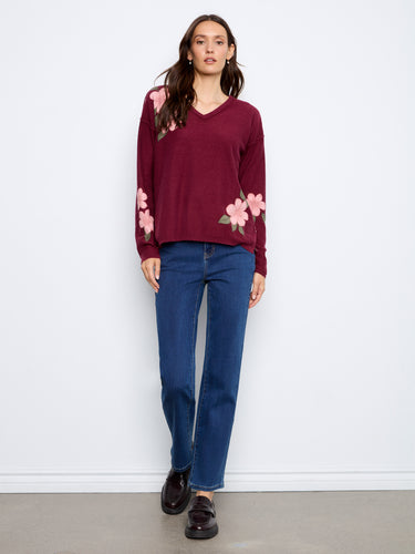 Chic V-neck sweater in a reversible design with long sleeves, made from soft cotton blend by Charlie B.