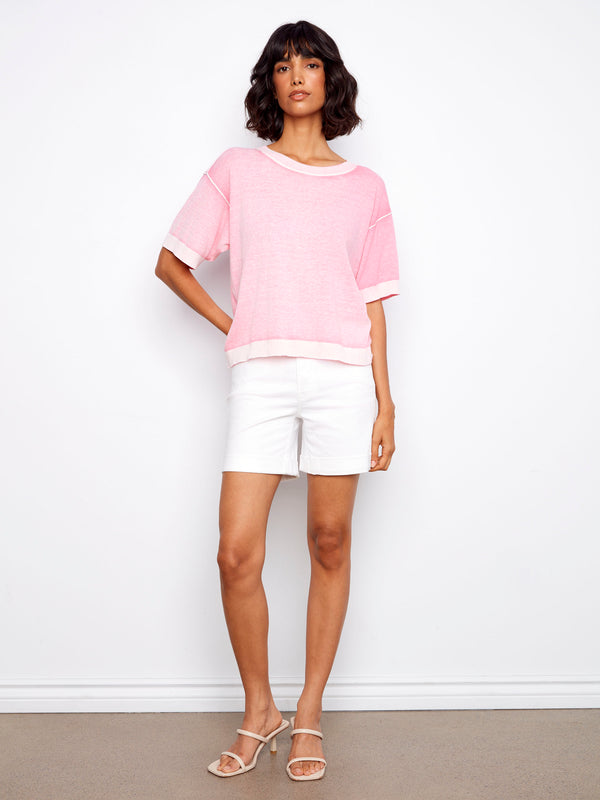 Rolled Cuff Twill Shorts - White