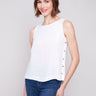 White linen tank top with a stylish crew neckline by Charlie B.