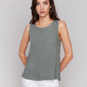 Celadon linen tank top with a high-low hem by Charlie B.