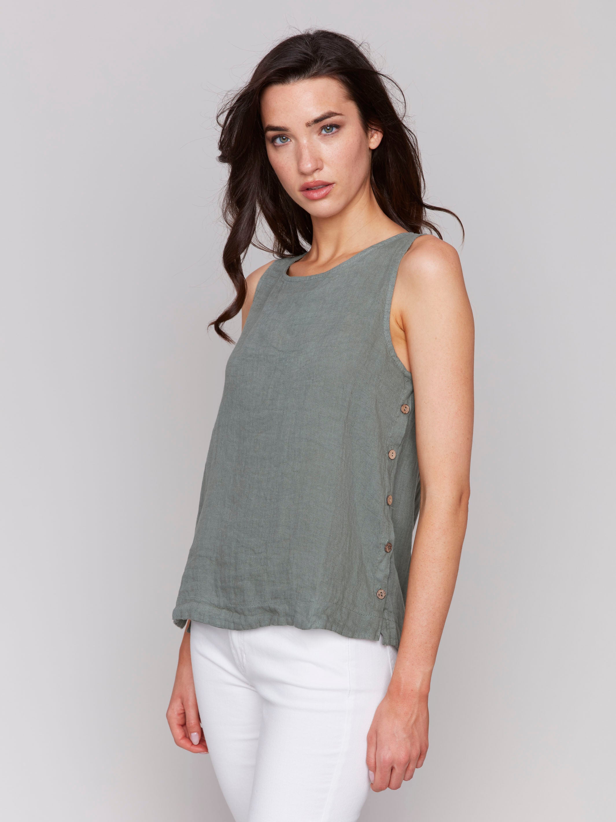 Celadon tank top featuring a sleeveless design by Charlie B.