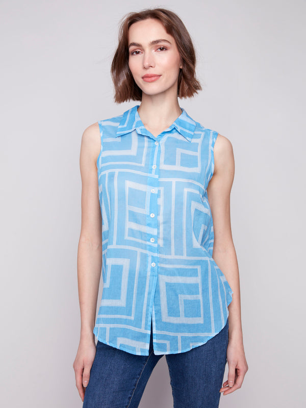 Bluebell shirt with a geometric print and shirt collar by Charlie B.