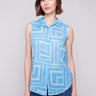 Bluebell shirt with a geometric print and shirt collar by Charlie B.